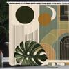 Ambesonne Monstera Shower Curtain, Moon and Nature Abstract Mid Century Boho Style Vertical Lines, Cloth Fabric Bathroom Decor Set with Hooks, 69" W x 84" L, Beige Evergreen and Sepia view 1