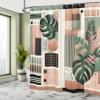 Ambesonne Monstera Shower Curtain, Abstract Mid Century Style Boho Leaves Lines and Geometric Forms, Cloth Fabric Bathroom Decor Set with Hooks, 69" W x 70" L, Evergreen Pale Rust Brown view 2