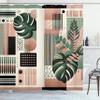 Ambesonne Monstera Shower Curtain, Abstract Mid Century Style Boho Leaves Lines and Geometric Forms, Cloth Fabric Bathroom Decor Set with Hooks, 69" W x 70" L, Evergreen Pale Rust Brown view 3