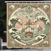 Ambesonne Nautical Shower Curtain, Folk Art Style Marine Composition of Storm Waves Ship and Ornaments, Cloth Fabric Bathroom Decor Set with Hooks, 69" W x 75" L, Blush Cadet Blue and Ecru view 1