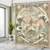 Ambesonne Nautical Shower Curtain, Folk Art Style Marine Composition of Storm Waves Ship and Ornaments, Cloth Fabric Bathroom Decor Set with Hooks, 69" W x 75" L, Blush Cadet Blue and Ecru view 2