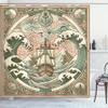 Ambesonne Nautical Shower Curtain, Folk Art Style Marine Composition of Storm Waves Ship and Ornaments, Cloth Fabric Bathroom Decor Set with Hooks, 69" W x 75" L, Blush Cadet Blue and Ecru view 3