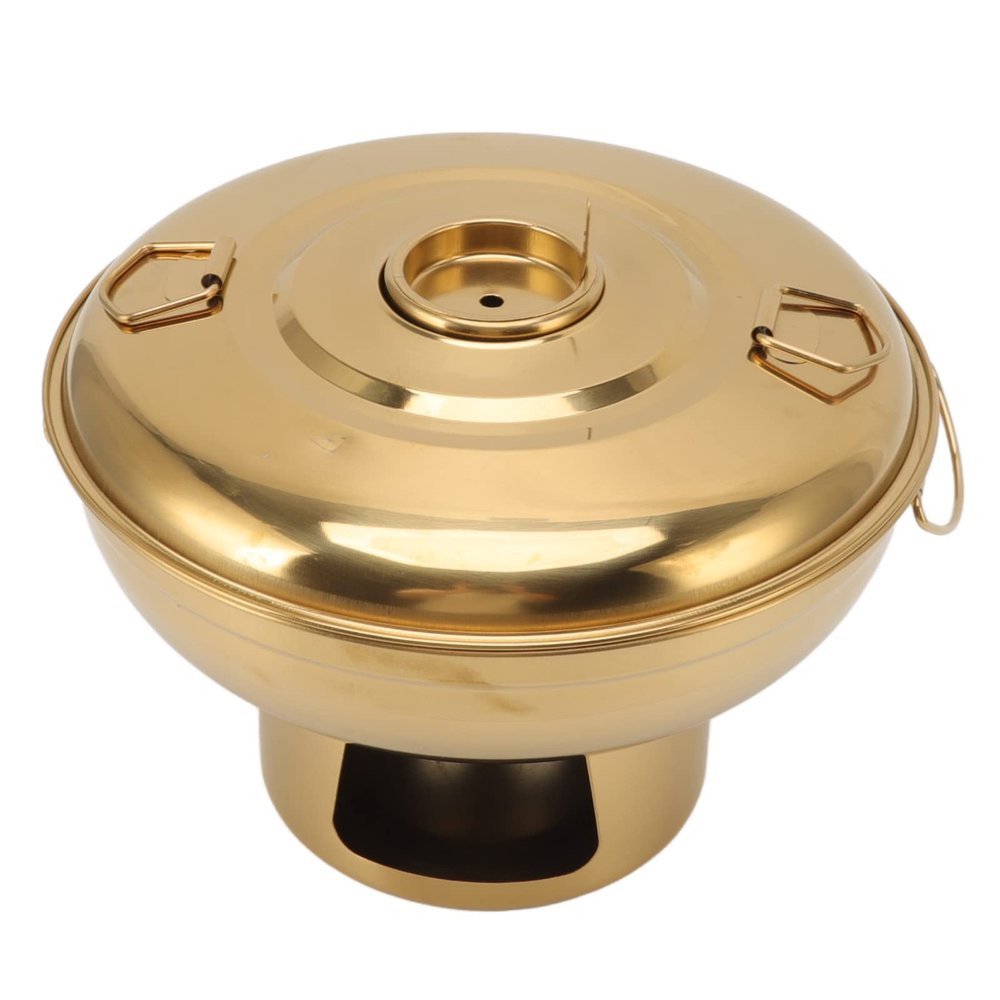 Tyenaza Chinese Charcoal Hotpot, Portable Charcoal Hot Pot Stainless Steel Small Dry Ice Pot One Person Milk Tea Hot Pot, Picnic Stove for Kitchen Picnic (Gold)
