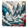 Ambesonne Nautical Shower Curtain, Sailboat Against Crashing Waves in Exotic Seas Flowers Mountains, Cloth Fabric Bathroom Decor Set with Hooks, 69" W x 75" L, Cadet Blue and Dark Pink view 4
