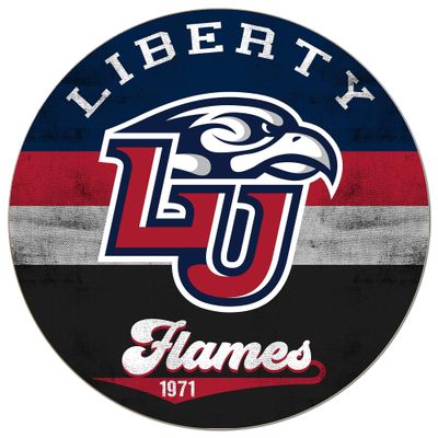 KH Sports Fan Liberty Flames Multi-Color Retro Circle Sign, 20x20 Inches, Flames Decor for Dorm, Fan Cave, Living Room; Display Your Team Spirit with This Unique Liberty Flames Wall Art