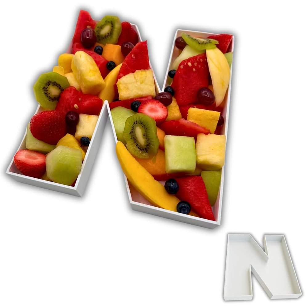 Hard Plastic Reusable Fillable Letters Numbers Serving Trays for Party Decoration (N, White)