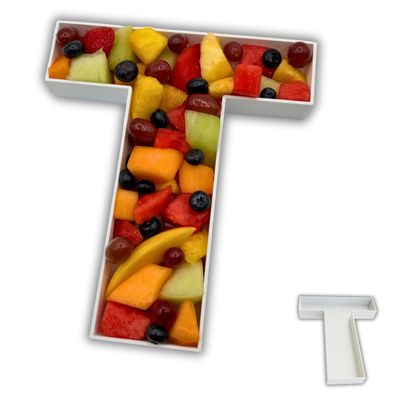 Hard Plastic Reusable Fillable Letters Numbers Serving Trays for Party Decoration (T, White)