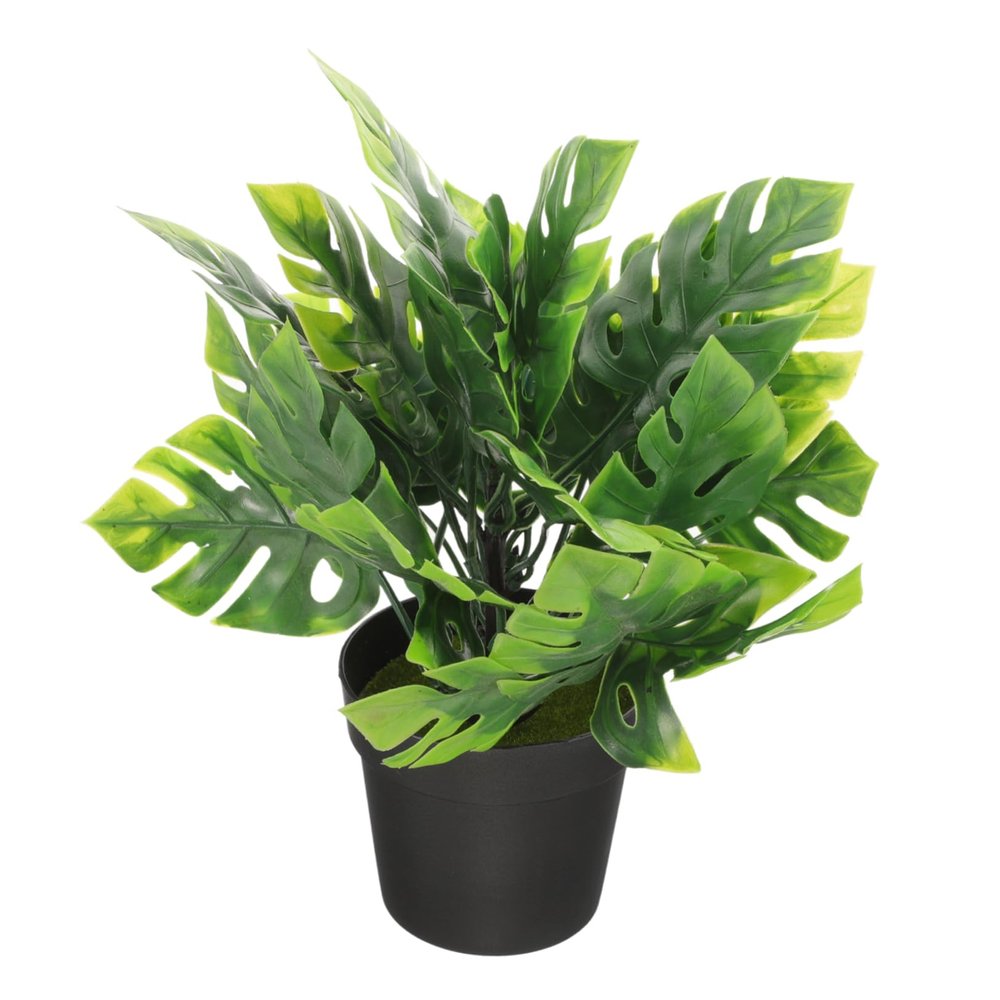 Cabilock Mini Faux Monstera Plant Pot Artificial Potted Bonsai for Home Office Decor Compact Greenery Ornament for Stylish Room Decoration