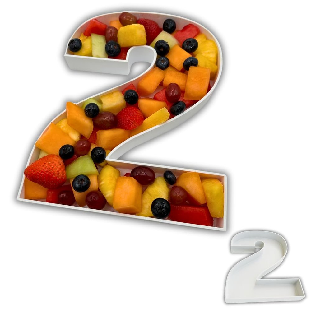 Hard Plastic Reusable Fillable Letters Numbers Serving Trays for Party Decoration (2, White)