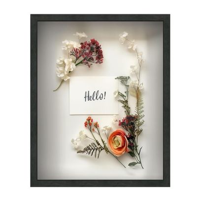 FrameWorks 16" x 20" Black Driftwood Wooden Shadow Box Frame  Soft Felt Back, Tempered Glass, and Included Elegant White Ball Push Pins