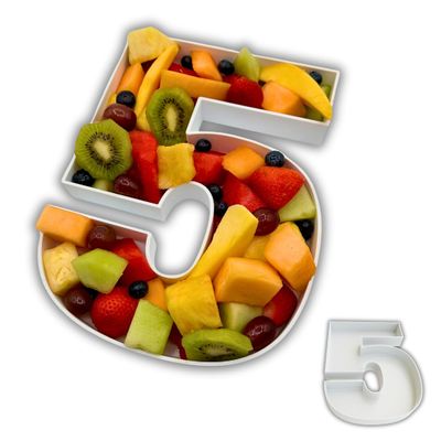Hard Plastic Reusable Fillable Letters Numbers Serving Trays for Party Decoration (5, White)