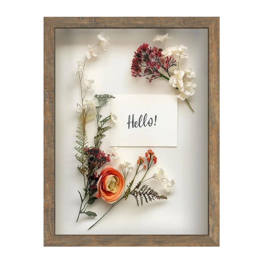 FrameWorks 12x16 Driftwood Wooden Shadow Box Frame  Soft Felt Back, Tempered Glass, and Included Elegant White Ball Push Pins