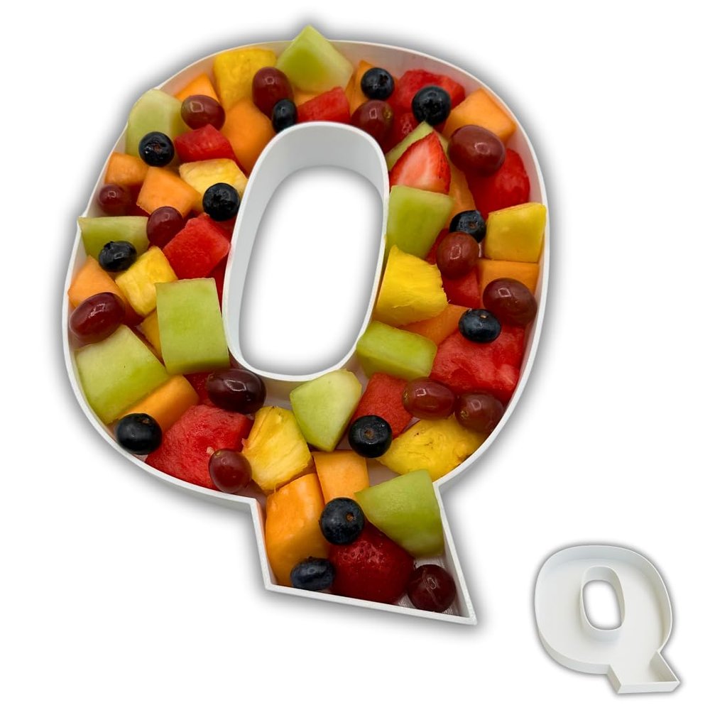 Hard Plastic Reusable Fillable Letters Numbers Serving Trays for Party Decoration (Q, White)