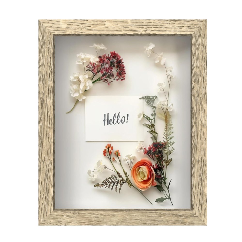 FrameWorks 8x10 Driftwood Wooden Shadow Box Frame Soft Felt Back, Tempered Glass, and Included Elegant White Ball Push Pins