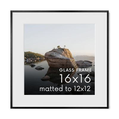 HAUS AND HUES 16x16 Picture Frame with Real Glass & Black Premium-Grade Metal Matted to 12x12 - Aluminum Glass Picture Frame - Includes Hanging Kit - Ideal for Home, Office (16x16 in, Black)