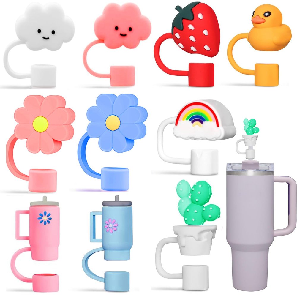 10PCS 3D Straw Cover Cap for Stanley Cup, Silicone Straw Topper Compatible with 30&40oz Tumbler with Handle,10mm 0.4in Dust-Proof Reusable Tips Lids