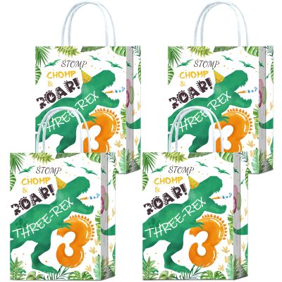 16Pcs Dino Age 3 Birthday Party Bags for T. Rex Themed Favors, Perfect for Precious Mother's Gatherings, Dinosaur Treat Bags for Birthday Celebrations