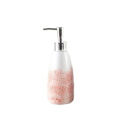 GLigeT Hand Soap Dispenser Embossed Soap Pump for Farmhouse Bathroom Office Tapered Soap DispenserCeramic Pump Bottle for Lotion Shampoo (350ml/11.83oz) Soap Dispensor (Color : Pink)