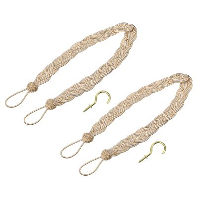 uxcell 2Pcs Curtain Tiebacks, 58cm/23 Braided Drapery Holdback Holder Decorative Rope Tie Back with 2 Metal Hooks, Taupe/Silver