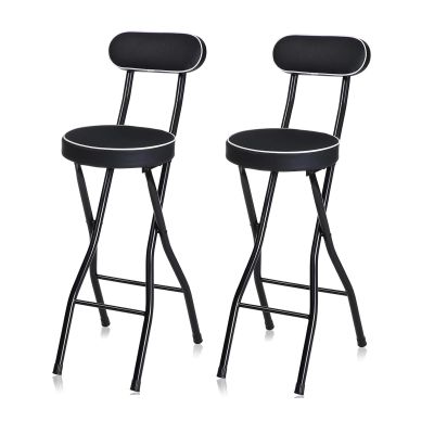 2Pcs Adults Folding Bar Stools, Round Stools with Backrest, Tall Chair for Camping/Office/Living Room/Bathroom/Garden (Color : Black, Size : Seat Height 70cm (27.5inch))