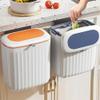 VINGAA Kitchen Trash Can,Compost Trash Can,Hanging Trash Can for Kitchen Cabinet Door,8L Small Kitchen Garbage Can,Plastic Hanging Trash Can with Lid,for Counter Top or Under Sink(Blue/Orange) view 2