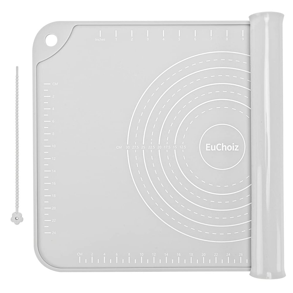EuChoiz Silicone Pastry Mat 20"*16" Extra Thick Non Stick Baking Mat Food Grade Silicone Dough Rolling Bake Mat with Edge Heightening Light Grey