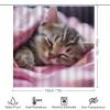 SOPIYRIO 4 Pcs Pink Bed Cat Shower Curtain Set with Non-Slip Rug, Toilet Lid Cover, Bath Mat Modern Sleeping Animal Shower Curtain with 12 Hooks for Bathroom Decor view 2