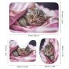 SOPIYRIO 4 Pcs Pink Bed Cat Shower Curtain Set with Non-Slip Rug, Toilet Lid Cover, Bath Mat Modern Sleeping Animal Shower Curtain with 12 Hooks for Bathroom Decor view 3