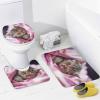 SOPIYRIO 4 Pcs Pink Bed Cat Shower Curtain Set with Non-Slip Rug, Toilet Lid Cover, Bath Mat Modern Sleeping Animal Shower Curtain with 12 Hooks for Bathroom Decor view 4