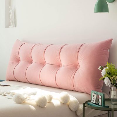 Topjia Headboard Wedge Pillow Bed Rest Reading Pillow,Large Triangular Bolster Pillows,Velvet Back Cushion for Headboard Backrest Positioning Support Queen King with Removable Cover(31in, Pink A)