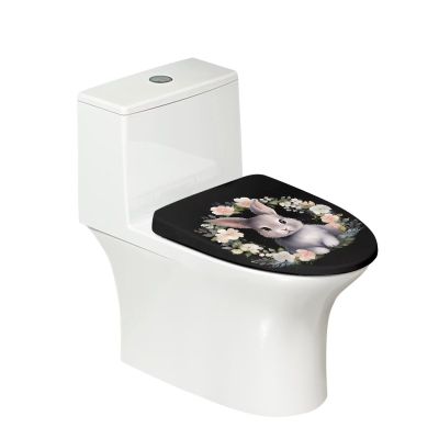 Babrukda Easter Rabbit Print Toilet Lid Cover Pad with Elastic Edge for Adjustment, Bathroom Toilet Accessories Washable Oblong Toilet Seat Cushion Non-slip