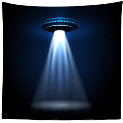 CORFOTO 70x47 Inch UFO Tapestry Flying Saucer Isolated from Beam Wall Hanging for Science Fiction Planet Alien Spacecraft Alien Invasion City Kids Party Decor Living Room Bedroom Dorm Decor