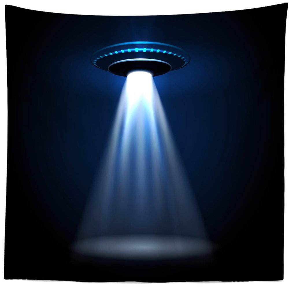 CORFOTO 70x47 Inch UFO Tapestry Flying Saucer Isolated from Beam Wall Hanging for Science Fiction Planet Alien Spacecraft Alien Invasion City Kids Party Decor Living Room Bedroom Dorm Decor