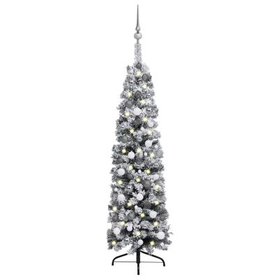 ZEYUAN Slim Artificial Christmas Tree with LEDs&Ball Set Decorated Christmas Tree Lighted Christmas Tree Xmas Tree Green 59.1" 3077904