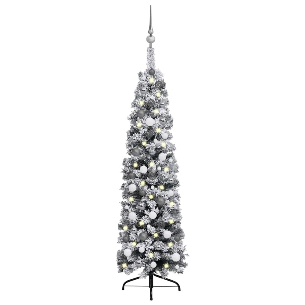 ZEYUAN Slim Artificial Christmas Tree with LEDs&Ball Set Decorated Christmas Tree Lighted Christmas Tree Xmas Tree Green 59.1" 3077904