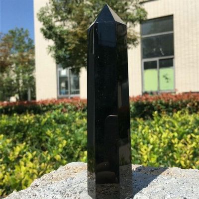 KatLin Natural Black Obsidian Hexagon Point Hand Polished Chakra Healing Crystal Wand Column Mineral Stone Tower Decoration Handicraft Ornaments (Size : 90-99mm)