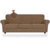 2026 Striped XL-Sofa Cover 4 Piece (91"-110"), Thick Stretch Couch Covers for 3 XL Cushion Sofa with Non-Slip Elastic Band & Bottom Ties Stay in Place, Soft Durable Oversied Slipcovers, Light Coffee view 1