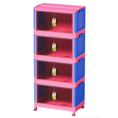Storage Bins with Lids and Doors, 16Gal 5 Packs Collapsible Stackable Plastic Storage Box with Wheels, Foldable Closet Organizers and Storage Containers Front Open for Home Dorm Sports Hall (4 pack)