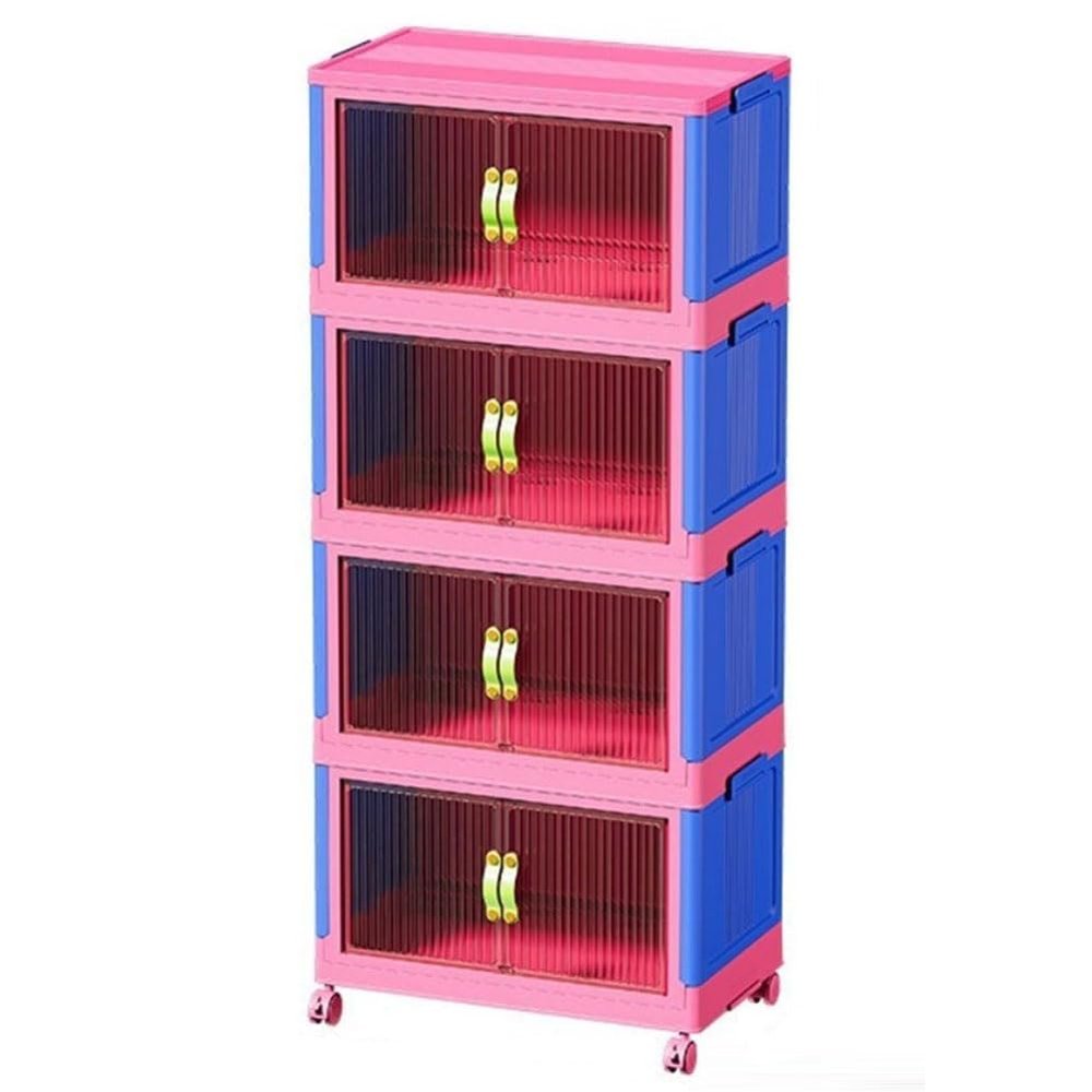 Storage Bins with Lids and Doors, 16Gal 5 Packs Collapsible Stackable Plastic Storage Box with Wheels, Foldable Closet Organizers and Storage Containers Front Open for Home Dorm Sports Hall (4 pack)