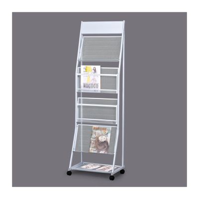 House Magazine Rack Magazine Stand Magazine Holder Floor-Standing Brochure Stand, Information Display Stand with Wheels, Magazine Rack with 4 Pockets, Newspaper Stand Easy to Move Floor Standing