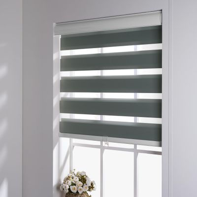 HOTSOON Cordless Zebra Blinds Blackout70% Light Control Window Privacy Roller Blinds Cassette Valance Day Night Dual Layer Window Shades Easy to Install, 63" W x 80" H, Gray