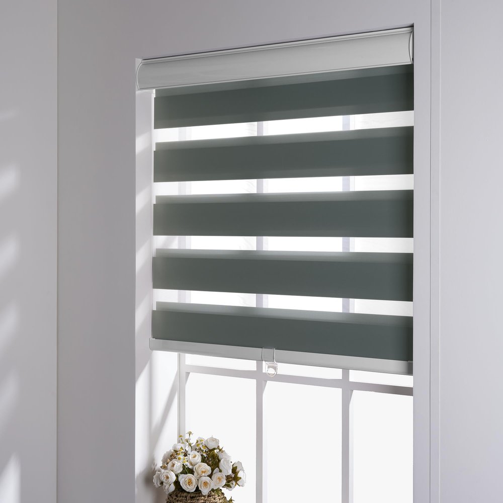 HOTSOON Cordless Zebra Blinds Blackout70% Light Control Window Privacy Roller Blinds Cassette Valance Day Night Dual Layer Window Shades Easy to Install, 63" W x 80" H, Gray