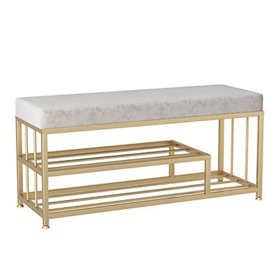 JSWHYBD Shoe Bench, 2-Tier Shoe Rack Shelf Storage Bench with Metal Mesh Shelves and Seat, Free Standing Shoe Organizer for Entryway for Living Room, Balcony 47 X 11.8 X 17.7 Inches 100X30X45CM Grey