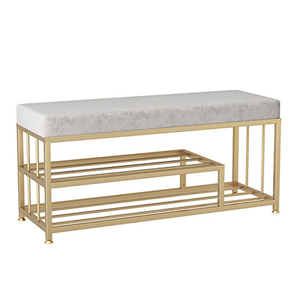 JSWHYBD Shoe Bench, 2-Tier Shoe Rack Shelf Storage Bench with Metal Mesh Shelves and Seat, Free Standing Shoe Organizer for Entryway for Living Room, Balcony 47 X 11.8 X 17.7 Inches 100X30X45CM Grey