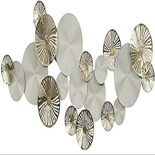 ASUDEN Wall Decor Large Metal Wall Decoration- Art Wall Hanging, Metal Abstract Flower Wall Art Sculpture, Gold and White Lotus Leaves Wall Hanging Decoration Gifts for Home Living Room Ornament