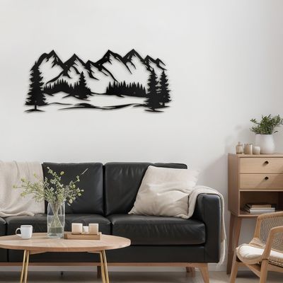 SIGNLEADER Metal Wall Art Decor Mountain Pine trees Modern Abstract Wall Sculpture Hangings Home Decoration for Living Room, Bedroom, Bathroom, Kitchen, Outdoor - 30" Black