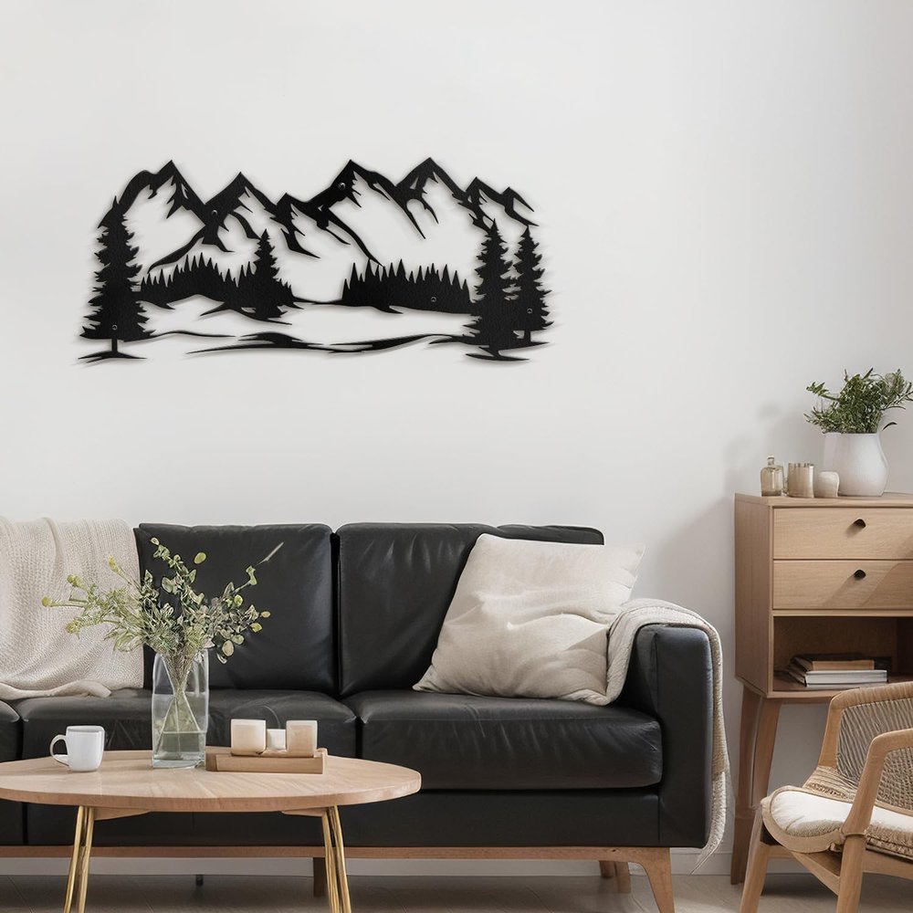 SIGNLEADER Metal Wall Art Decor Mountain Pine trees Modern Abstract Wall Sculpture Hangings Home Decoration for Living Room, Bedroom, Bathroom, Kitchen, Outdoor - 30" Black