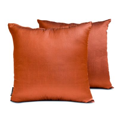 The HomeCentric Luxury Lumbar Pillow Cover Rust Pack of 2, 12"x20" (30x50 cm) Art Silk Plain & Solid Oblong Pillow Cover, Modern Cushion Cover Style - Rust Luxury