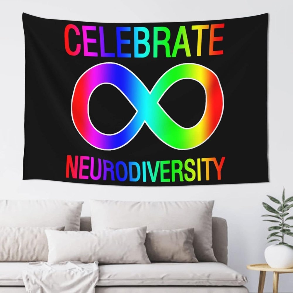 WETEYAFU Celebrate Neurodiversity Wall Tapestry, Decoration Party Banner Living Room Bedroom Background Home Wall Decoration Tapestry, 60x40 Inches