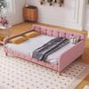 Modern Linen Upholstered Daybed with 4 Support Legs, Full Size Button Tufted Sofa Daybed Frame with Wood Slats Support for Bedroom Living Room Guest Room, No Box Spring Needed (Rubine-01, Full) view 1